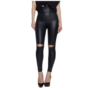 NWOT Cemi Ceri Faux Leather Leggings Medium Black Knee Cutouts
